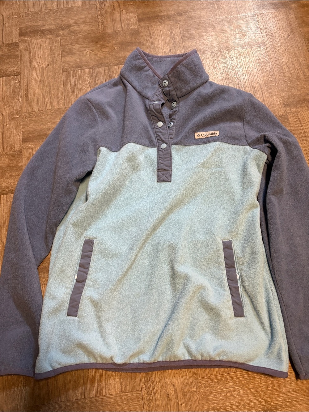Columbia Two-Tone Snap Pullover Fleece - Light Blue & Gray